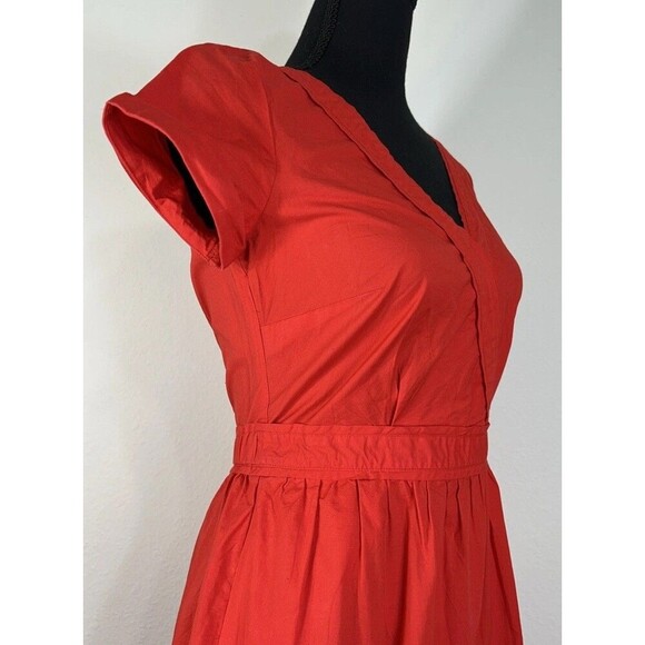 J. Crew Short Sleeve Cotton Poplin Red Orange Midi Dress Size 00 - Picture 14 of 14